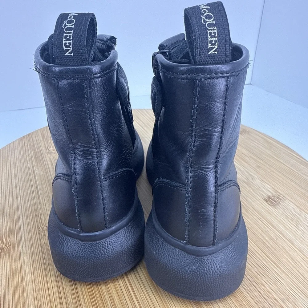 ALEXANDER MCQUEEN Hybrid Zip‎ And Lace-up Boots 687072 Black Leather Kids EU 26